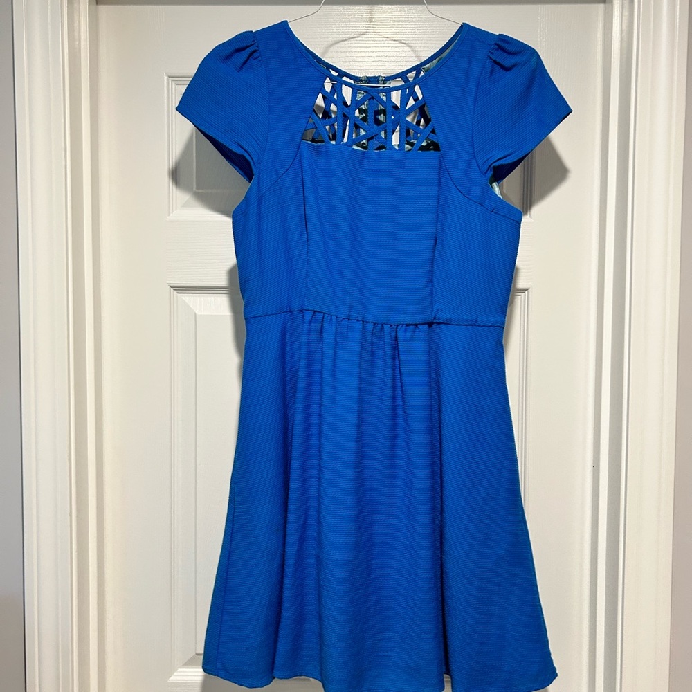 Blue mini dress.